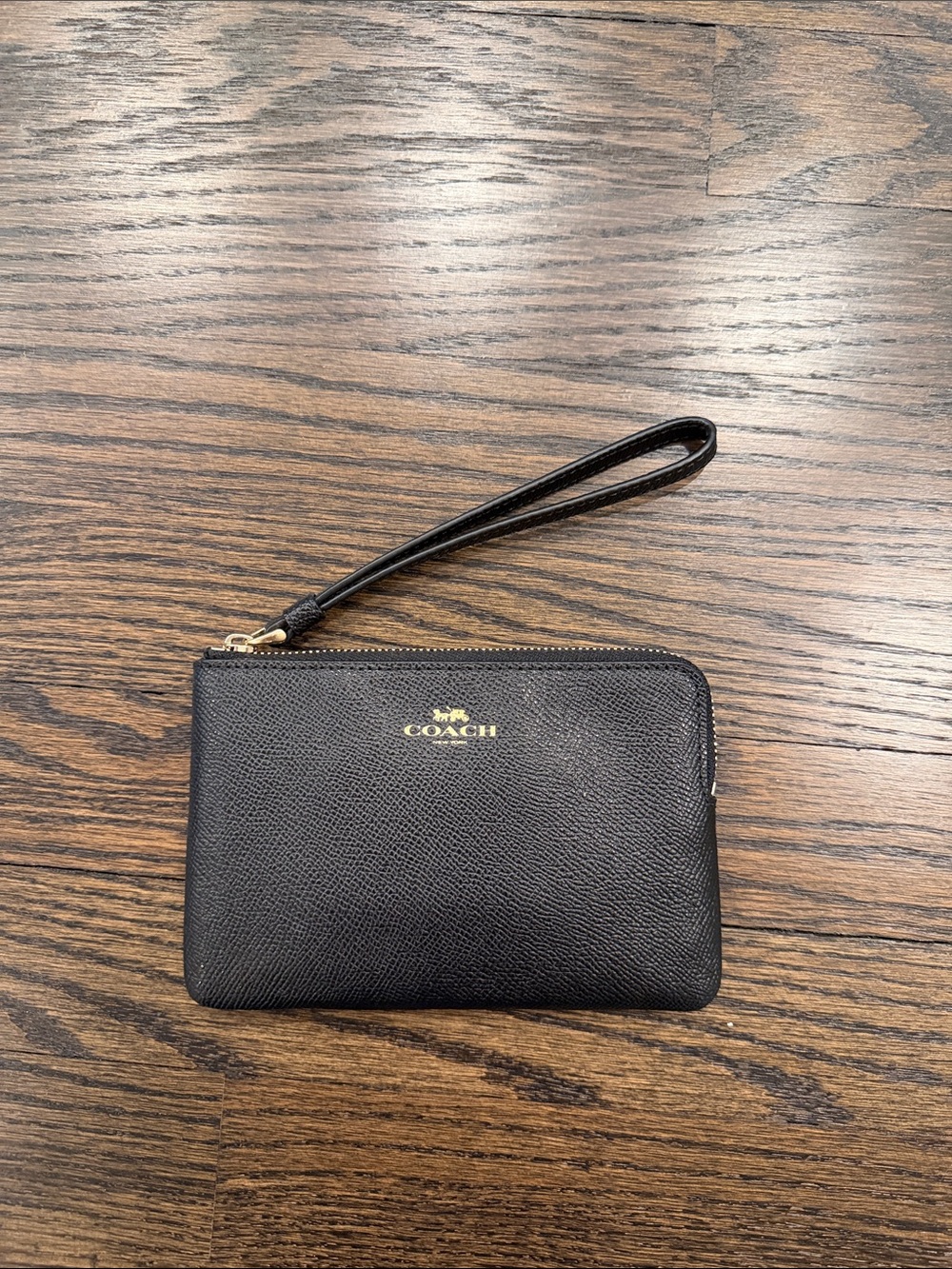 Coach Black Leather Wristlet with Gold Logo